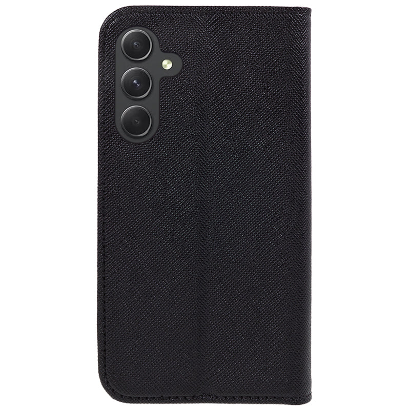 For Samsung Galaxy A16 5G / A16 4G Case PU Leather Cross Texture Phone Cover Strong Magnetic Suction - Black