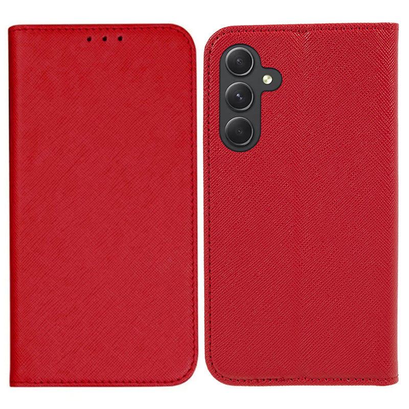 For Samsung Galaxy A16 5G / A16 4G Case PU Leather Cross Texture Phone Cover Strong Magnetic Suction - Red