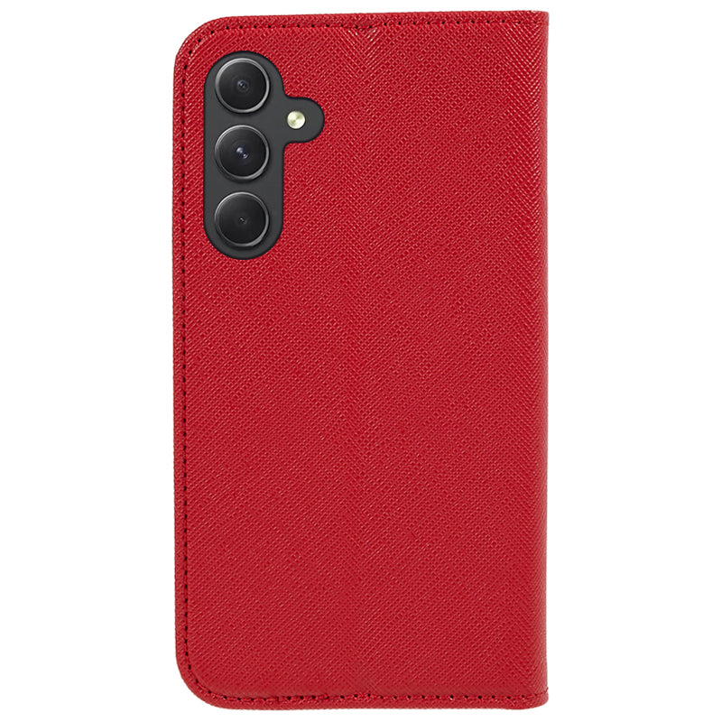 For Samsung Galaxy A16 5G / A16 4G Case PU Leather Cross Texture Phone Cover Strong Magnetic Suction - Red