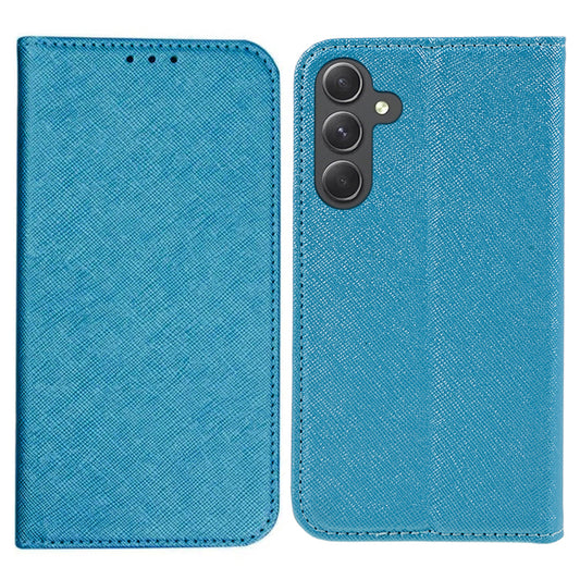 For Samsung Galaxy A16 5G / A16 4G Case PU Leather Cross Texture Phone Cover Strong Magnetic Suction - Sky Blue
