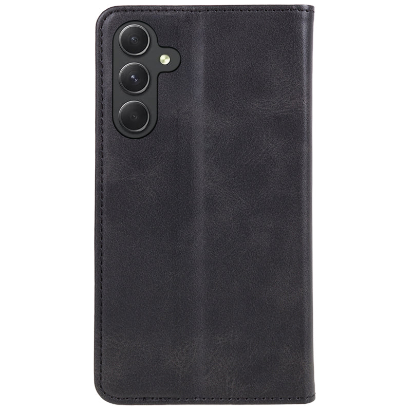 For Samsung Galaxy A16 5G / A16 4G Case Leather Flip Shockproof Calf Texture Phone Cover - Black