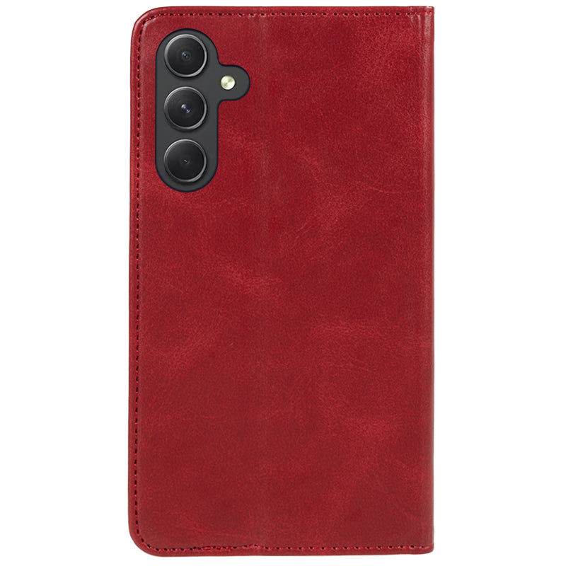 For Samsung Galaxy A16 5G / A16 4G Case Leather Flip Shockproof Calf Texture Phone Cover - Red