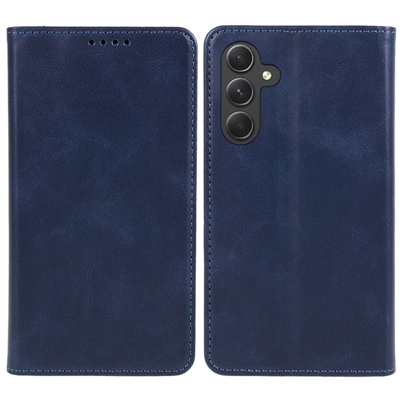 For Samsung Galaxy A16 5G / A16 4G Case Leather Flip Shockproof Calf Texture Phone Cover - Blue