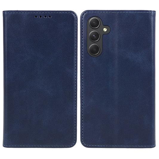 For Samsung Galaxy A16 5G / A16 4G Case Leather Flip Shockproof Calf Texture Phone Cover - Blue