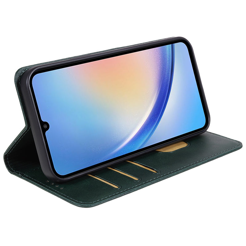 For Samsung Galaxy A16 5G / A16 4G Case Leather Flip Shockproof Calf Texture Phone Cover - Green