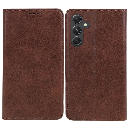 For Samsung Galaxy A16 5G / A16 4G Case Leather Flip Shockproof Calf Texture Phone Cover - Brown