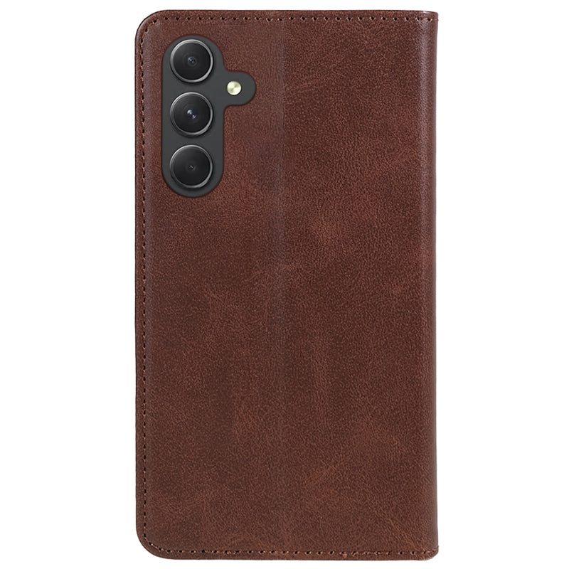 For Samsung Galaxy A16 5G / A16 4G Case Leather Flip Shockproof Calf Texture Phone Cover - Brown