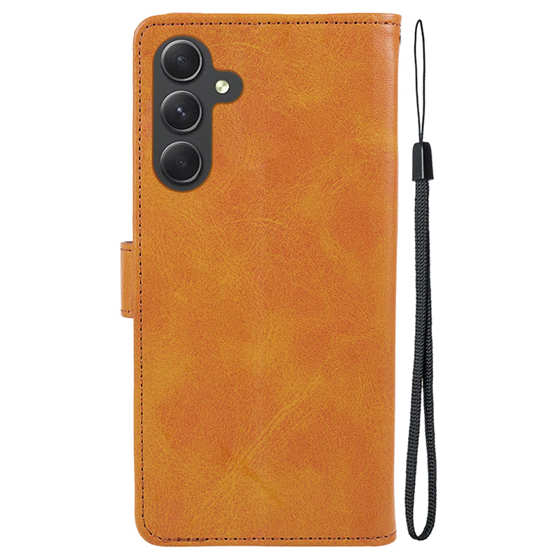 For Samsung Galaxy A16 5G / A16 4G Case PU Leather Stand Magnetic Closure Phone Cover Calf Texture - Khaki