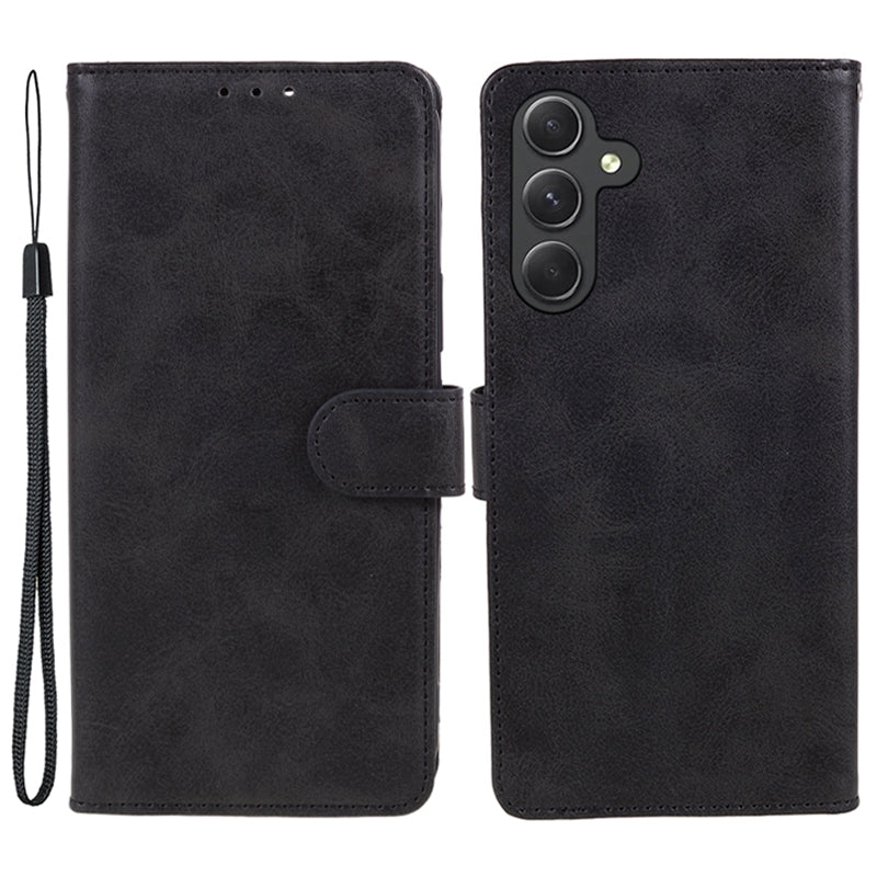 For Samsung Galaxy A16 5G / A16 4G Case PU Leather Stand Magnetic Closure Phone Cover Calf Texture - Black