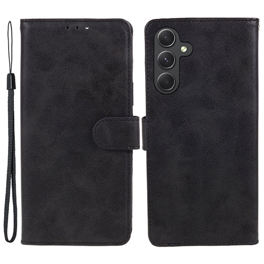 For Samsung Galaxy A16 5G / A16 4G Case PU Leather Stand Magnetic Closure Phone Cover Calf Texture - Black