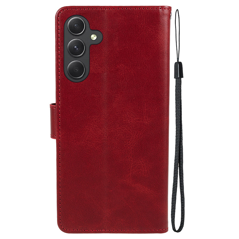 For Samsung Galaxy A16 5G / A16 4G Case PU Leather Stand Magnetic Closure Phone Cover Calf Texture - Red