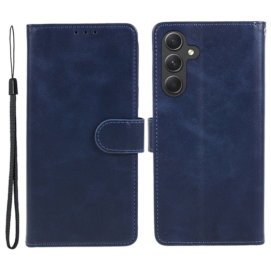 For Samsung Galaxy A16 5G / A16 4G Case PU Leather Stand Magnetic Closure Phone Cover Calf Texture - Blue