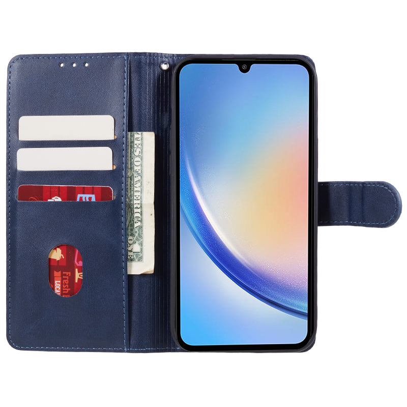 For Samsung Galaxy A16 5G / A16 4G Case PU Leather Stand Magnetic Closure Phone Cover Calf Texture - Blue