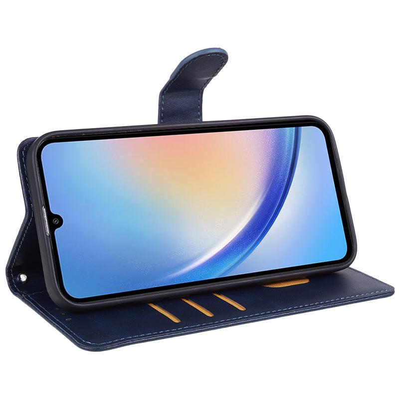 For Samsung Galaxy A16 5G / A16 4G Case PU Leather Stand Magnetic Closure Phone Cover Calf Texture - Blue