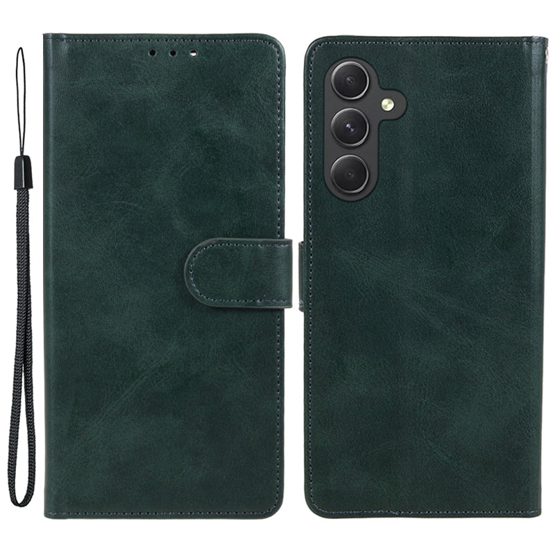 For Samsung Galaxy A16 5G / A16 4G Case PU Leather Stand Magnetic Closure Phone Cover Calf Texture - Midnight Green