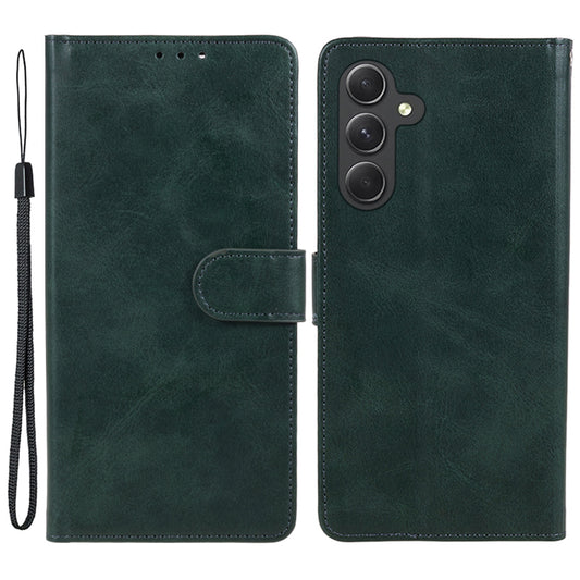 For Samsung Galaxy A16 5G / A16 4G Case PU Leather Stand Magnetic Closure Phone Cover Calf Texture - Midnight Green