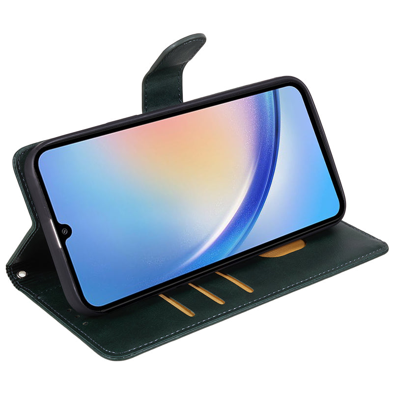 For Samsung Galaxy A16 5G / A16 4G Case PU Leather Stand Magnetic Closure Phone Cover Calf Texture - Midnight Green