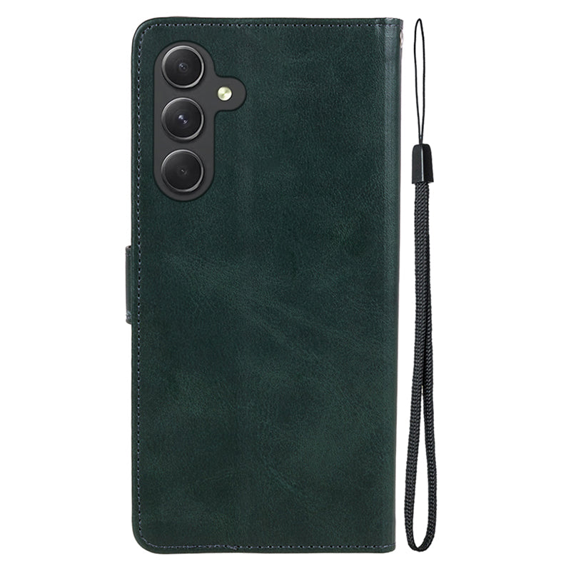 For Samsung Galaxy A16 5G / A16 4G Case PU Leather Stand Magnetic Closure Phone Cover Calf Texture - Midnight Green