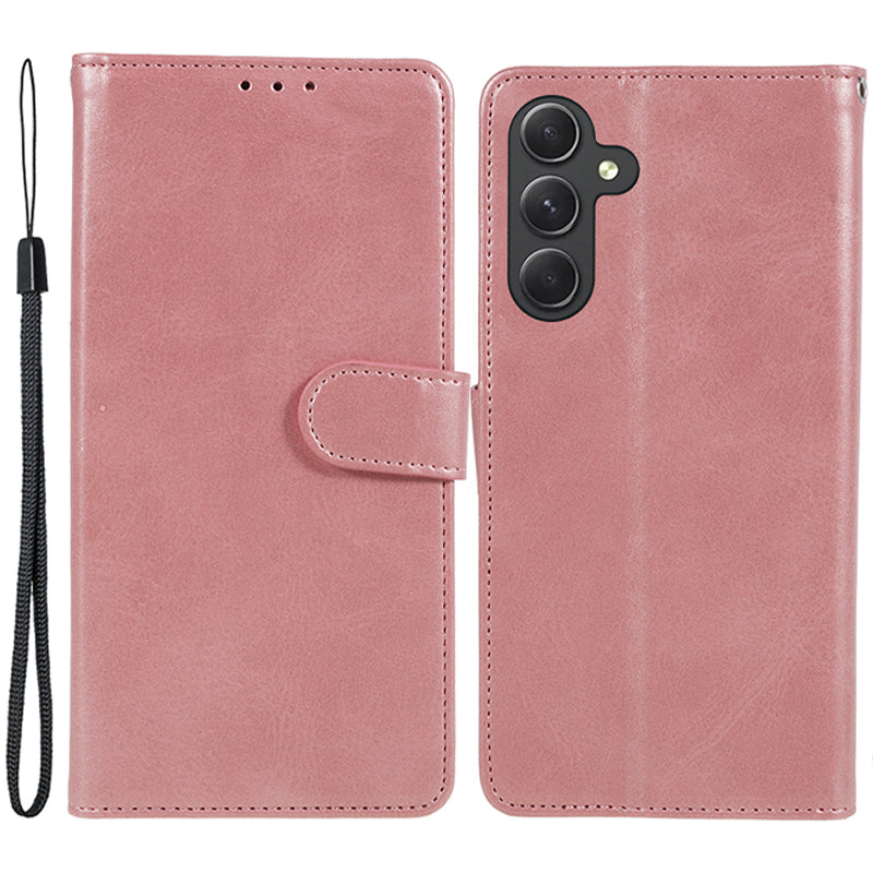 For Samsung Galaxy A16 5G / A16 4G Case PU Leather Stand Magnetic Closure Phone Cover Calf Texture - Rose Gold
