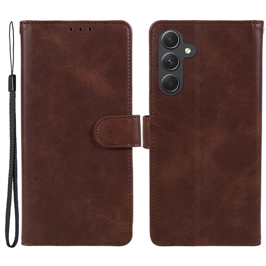 For Samsung Galaxy A16 5G / A16 4G Case PU Leather Stand Magnetic Closure Phone Cover Calf Texture - Brown