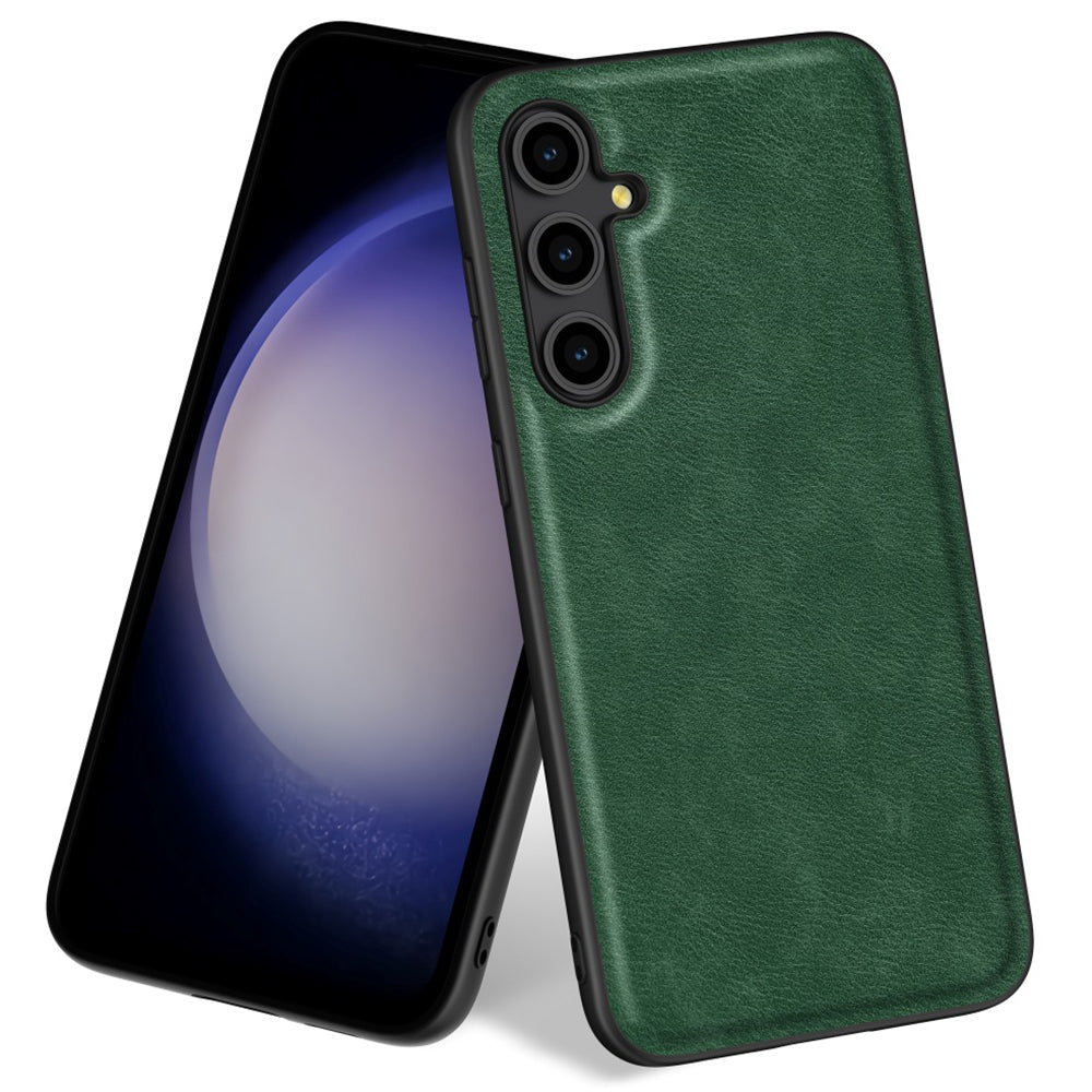 For Samsung Galaxy A16 5G / A16 4G Case Retro Leather Coated PC+TPU Anti-Shock Phone Cover - Green
