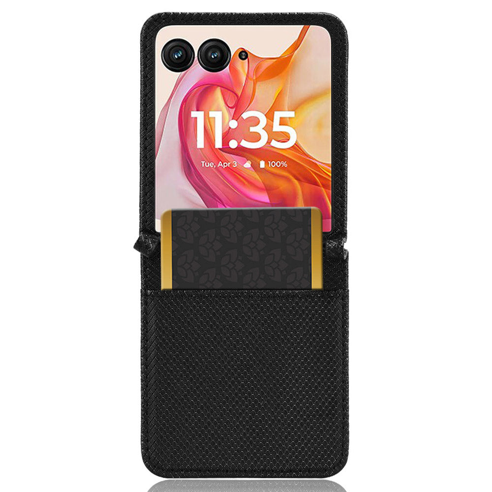For Motorola Razr 50 Ultra 5G / Razr+ 2024 5G Case Card Holder PU Leather Phone Cover - Black