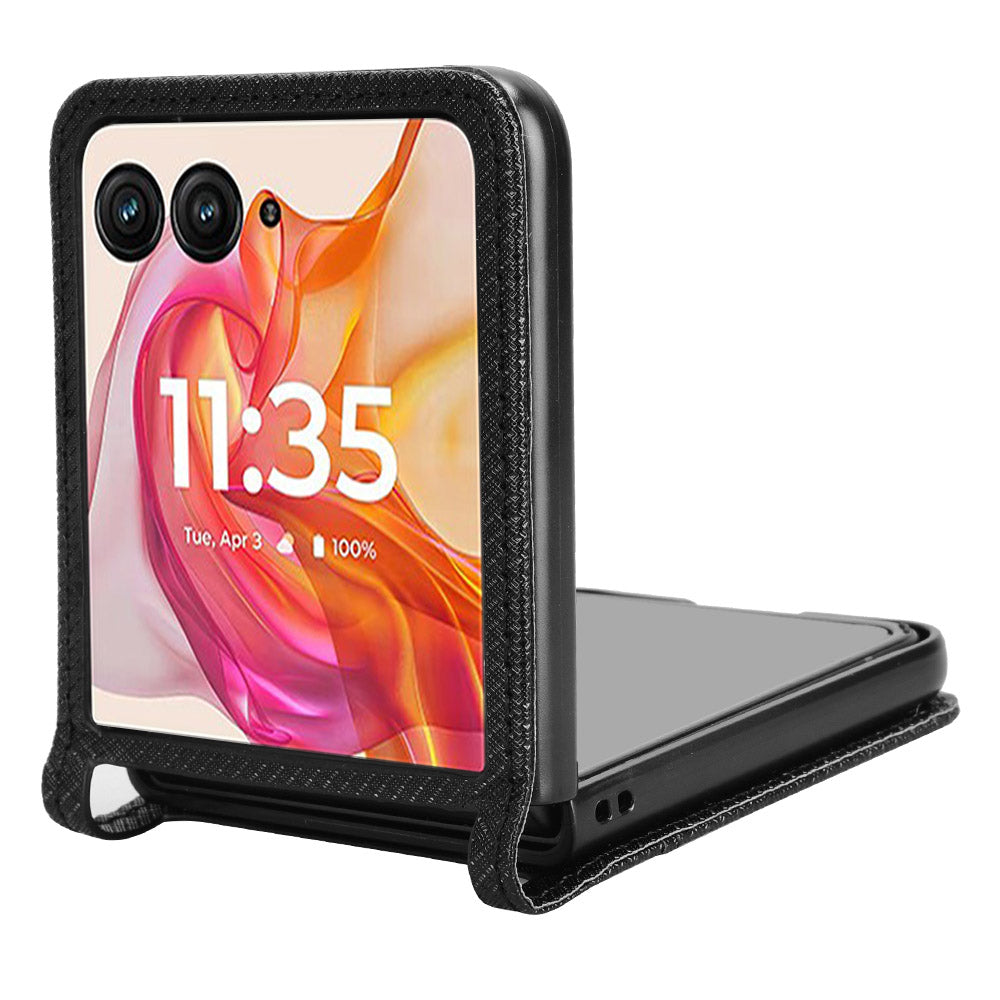 For Motorola Razr 50 Ultra 5G / Razr+ 2024 5G Case Card Holder PU Leather Phone Cover - Black