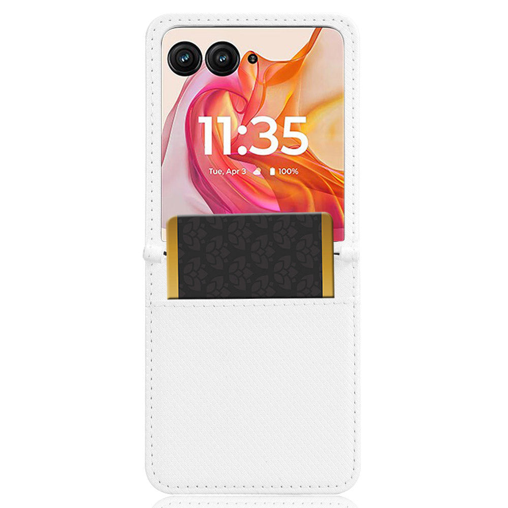 For Motorola Razr 50 Ultra 5G / Razr+ 2024 5G Case Card Holder PU Leather Phone Cover - White