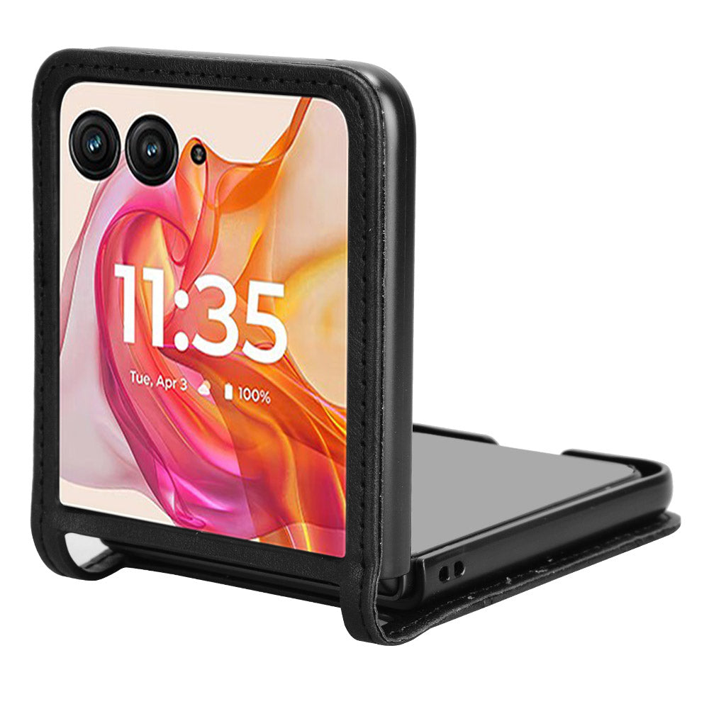 For Motorola Razr 50 Ultra 5G / Razr+ 2024 5G Case Card Holder Retro Leather+PC Phone Cover - Black
