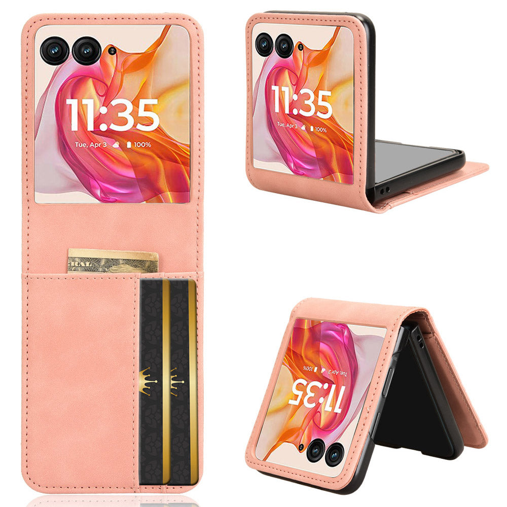 For Motorola Razr 50 Ultra 5G / Razr+ 2024 5G Case Card Slot Leather+PC Phone Cover Separable Design - Pink