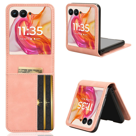 For Motorola Razr 50 Ultra 5G / Razr+ 2024 5G Case Card Slot Leather+PC Phone Cover Separable Design - Pink