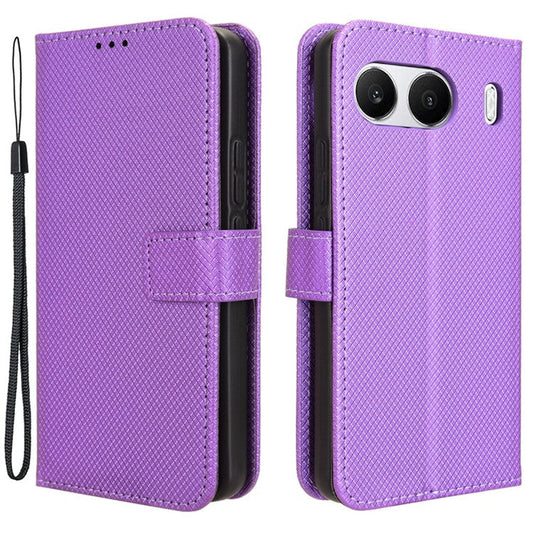 For OnePlus Nord 4 5G Phone Stand Case Diamond Texture PU Leather Cover Wallet - Purple