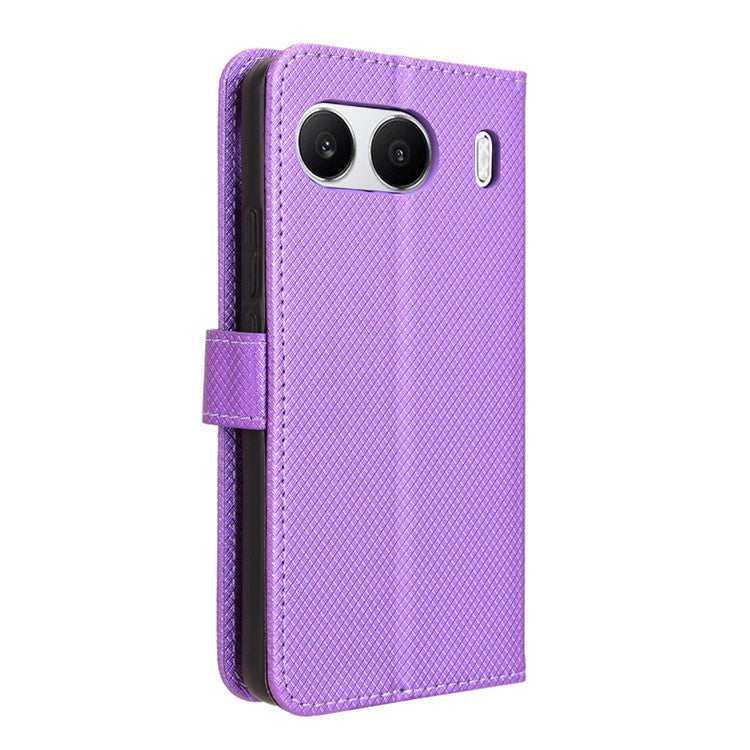 For OnePlus Nord 4 5G Phone Stand Case Diamond Texture PU Leather Cover Wallet - Purple