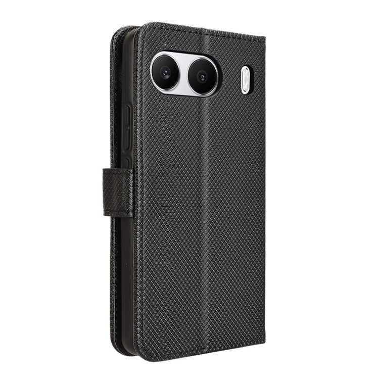For OnePlus Nord 4 5G Phone Stand Case Diamond Texture PU Leather Cover Wallet - Black