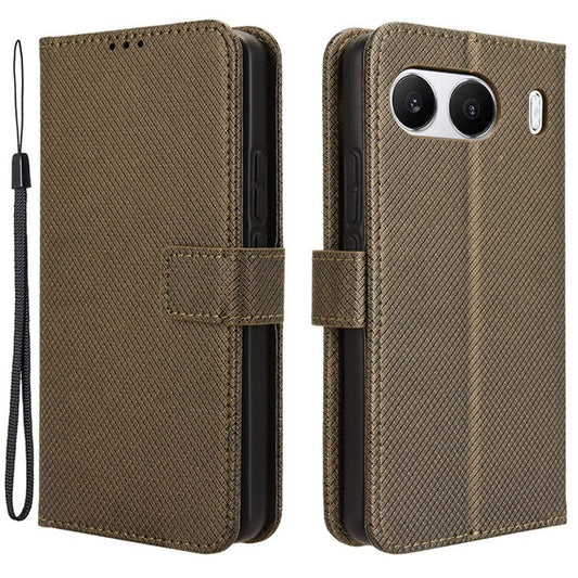 For OnePlus Nord 4 5G Phone Stand Case Diamond Texture PU Leather Cover Wallet - Brown