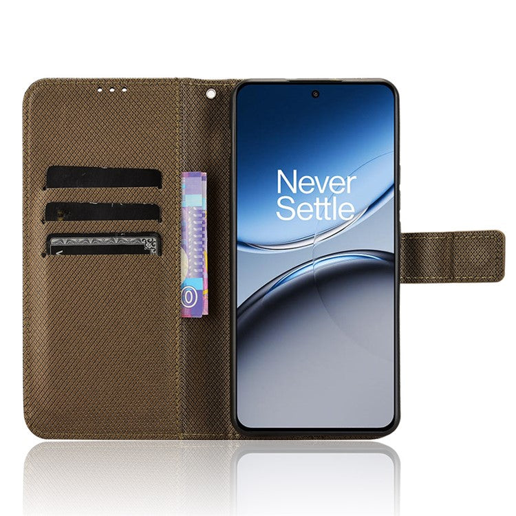 For OnePlus Nord 4 5G Phone Stand Case Diamond Texture PU Leather Cover Wallet - Brown