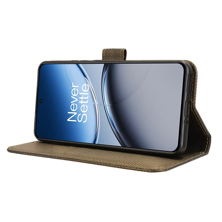 For OnePlus Nord 4 5G Phone Stand Case Diamond Texture PU Leather Cover Wallet - Brown