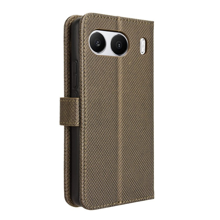 For OnePlus Nord 4 5G Phone Stand Case Diamond Texture PU Leather Cover Wallet - Brown