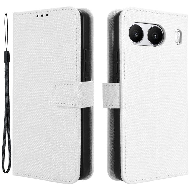 For OnePlus Nord 4 5G Phone Stand Case Diamond Texture PU Leather Cover Wallet - White
