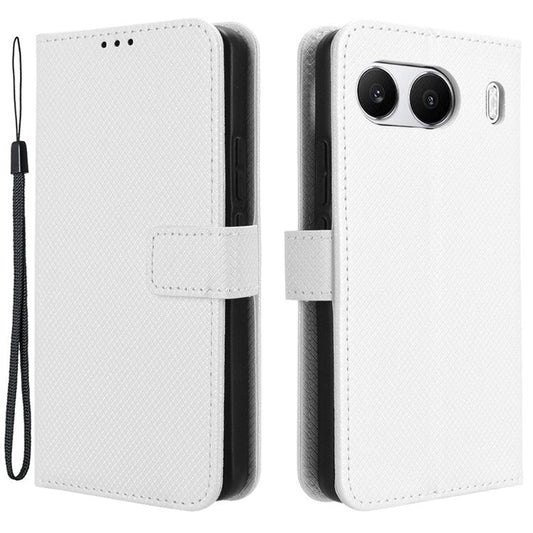 For OnePlus Nord 4 5G Phone Stand Case Diamond Texture PU Leather Cover Wallet - White