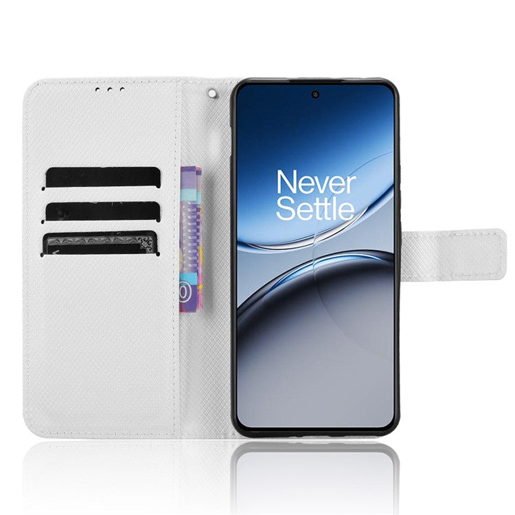 For OnePlus Nord 4 5G Phone Stand Case Diamond Texture PU Leather Cover Wallet - White