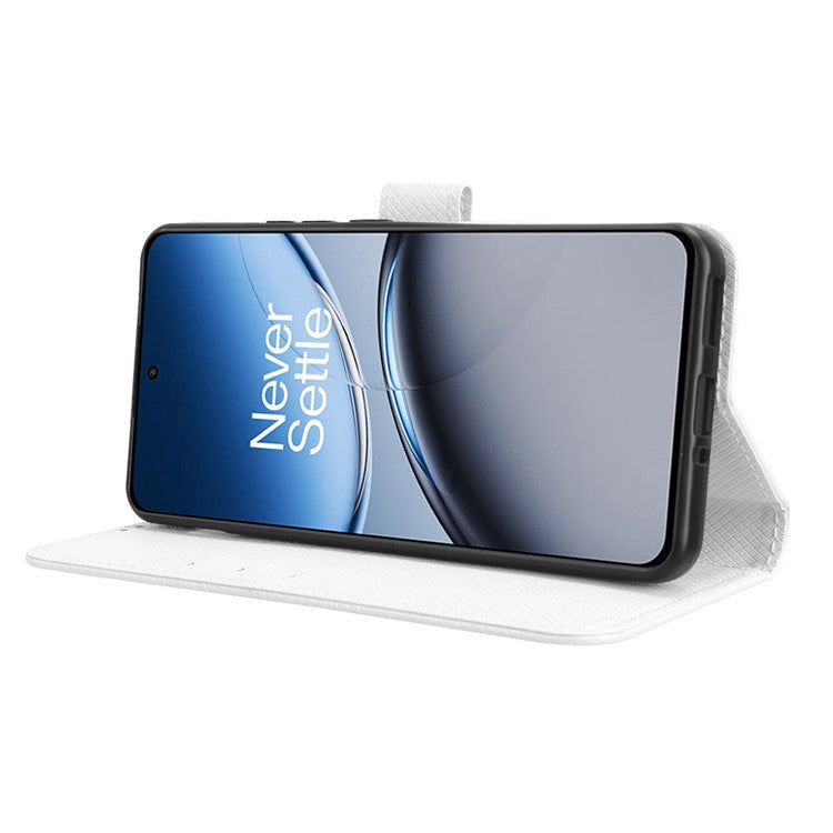 For OnePlus Nord 4 5G Phone Stand Case Diamond Texture PU Leather Cover Wallet - White