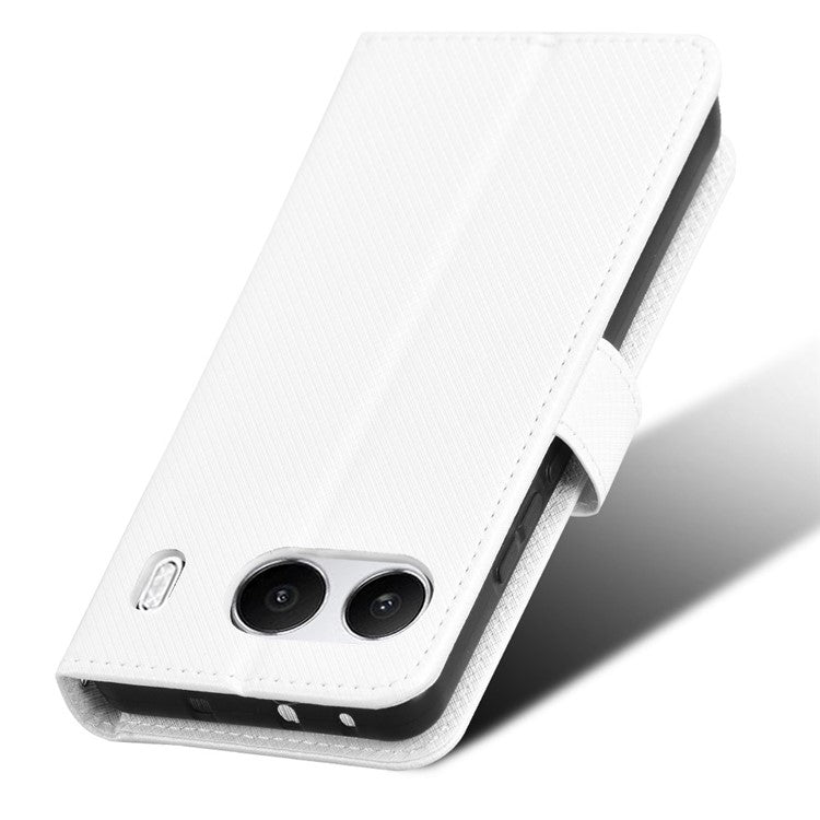 For OnePlus Nord 4 5G Phone Stand Case Diamond Texture PU Leather Cover Wallet - White
