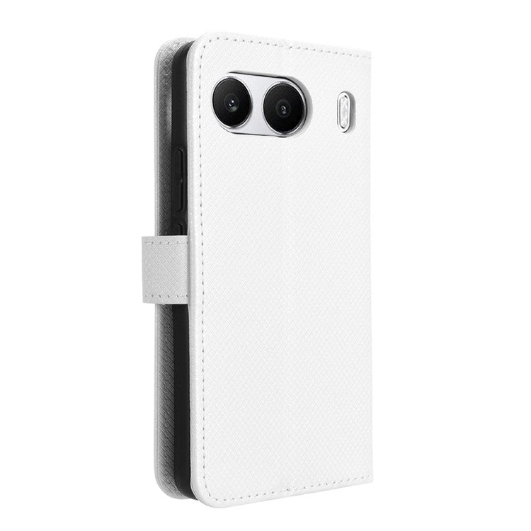 For OnePlus Nord 4 5G Phone Stand Case Diamond Texture PU Leather Cover Wallet - White
