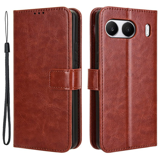 For OnePlus Nord 4 Case Crazy Horse Texture PU Leather Phone Wallet Cover - Brown