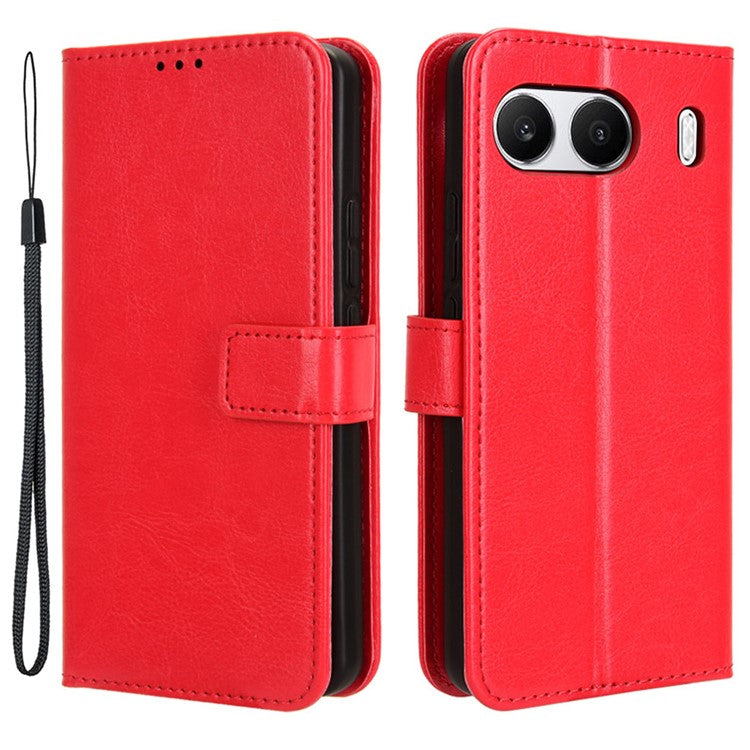 For OnePlus Nord 4 Case Crazy Horse Texture PU Leather Phone Wallet Cover - Red
