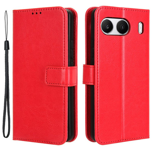 For OnePlus Nord 4 Case Crazy Horse Texture PU Leather Phone Wallet Cover - Red