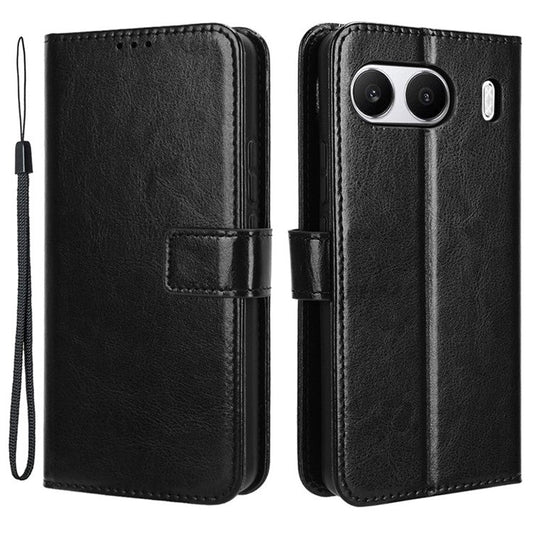 For OnePlus Nord 4 Case Crazy Horse Texture PU Leather Phone Wallet Cover - Black