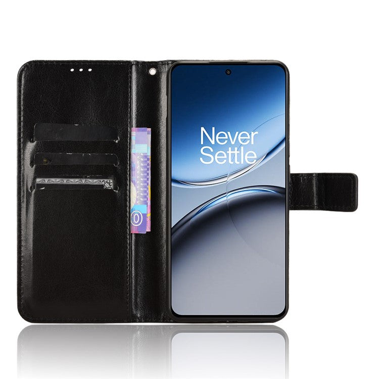 For OnePlus Nord 4 Case Crazy Horse Texture PU Leather Phone Wallet Cover - Black