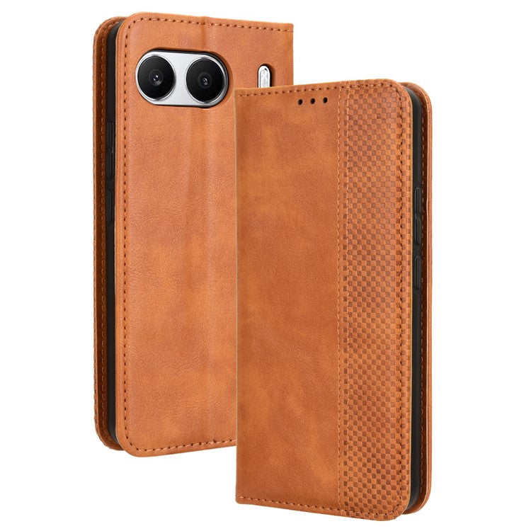 For OnePlus Nord 4 Leather Case Wallet Stand Retro Texture Phone Cover - Brown